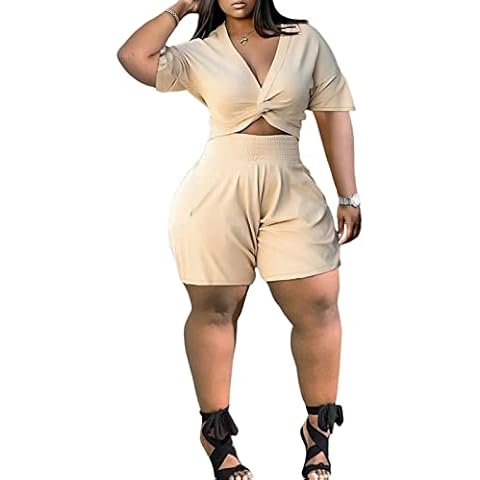 Women's 2 Piece Outfits Shorts - Summer Sport Crop Tops Casual Set Sports Yoga Suit Tracksuit Jumpsuits, White, Small Cover