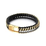 ANAZOZ Pulseras Hombre,Pulseras de Cuero de Hombre Cuerda con Cadena Brazaletes Oro