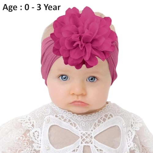 Image of SYGA Baby Headbands Nylon Flower Soft Stretchable Hairband for Newborn Infant Toddler Kids For 0-3 Year - Dark Pink