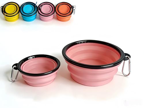 RQzaufania Ciotole pieghevoli per cani con moschettoni per una facile trasportabilità; il bordo modellato in un unico pezzo impedisce il collasso. Confezione da 2 ciotole da viaggio per cani/gatti