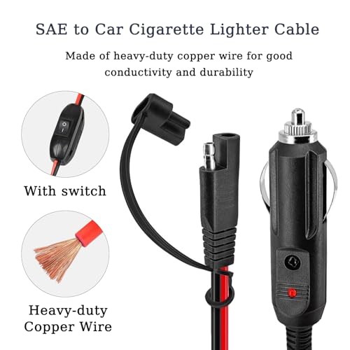 Cable SAE para encendedor de cigarrillos de 8 pies con interruptor en línea integrado 2