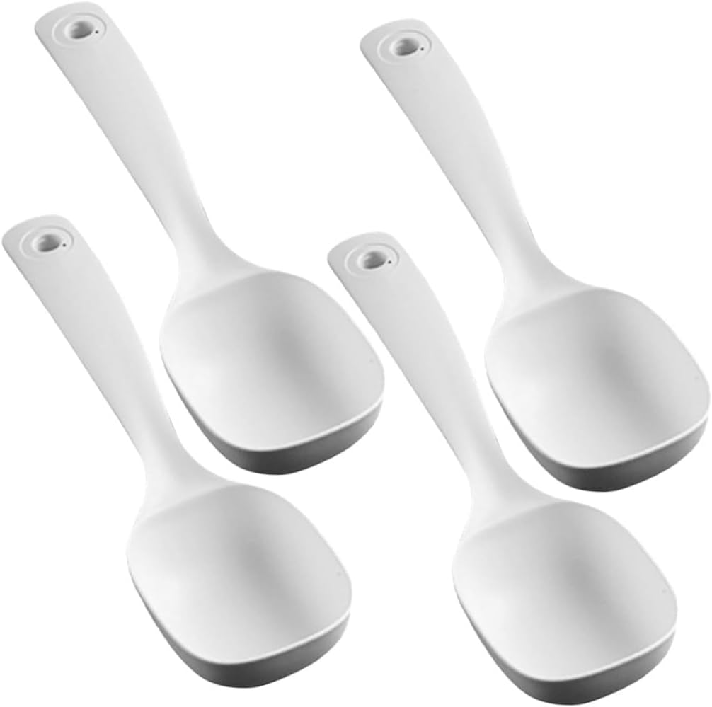 4pcs PP Long Handle Soup Ladle for Rice and Water, White