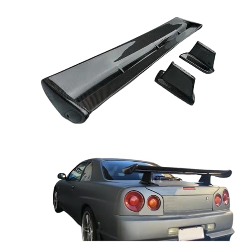 Compatible for Nissan Skyline R34 GTR GTT OE Rear Trunk Spoiler Wing with Blade/Caps/Stand Carbon Fiber