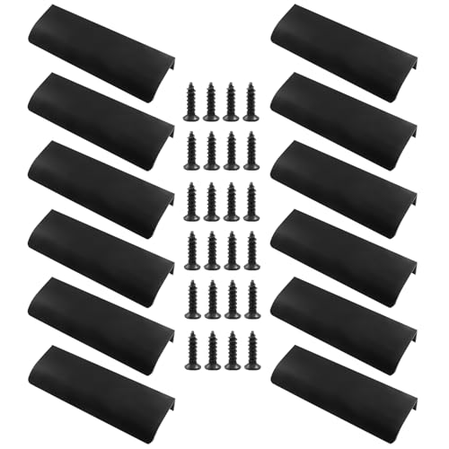 BokWin 12Pcs 120mm/4.72 Inch Mount Finger Edge Pull, Furniture Drawer Handles, Aluminum Concealed Handle for Home Kitchen Door Drawer Cabinet with Screws (Black) by BokWin - Used condition - US$10.61