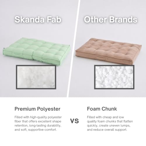 Image of SKANDA FAB Low Seating Cushion -100% Cotton Twill, Hand-Plotted Microfiber Filling, Floor Cushion with 2 Back Support Cushions - Ideal for Living Room, Balcony, Lounge- 80x120 Sage Green (Pack of 1)