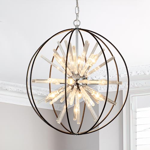 Zezzio 22" Globe Crystal Sputnik Chandelier 10-Light Modern Dining Room Light Fixture Foyer Chandelier for Entryway Staircase Hallway Kitchen Island