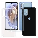 Protector de Pantalla Cristal Templado Film Película Protectora + Negro-Transparente Premium Funda Carcasa Silicona suave de TPU Caso Case para Motorola Moto G71 (6,4").