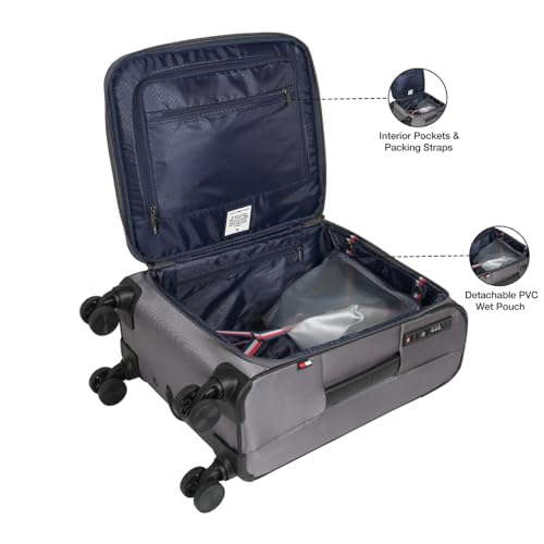 Image of Tommy Hilfiger Westfield Unisex Mid Soft Luggage - Black | 14-inch Laptop Compatible | Twill Polyester Shell | Flushed TSA Lock | 360 Self-Lubricating Double Wheels | 64L Capacity | 70cm