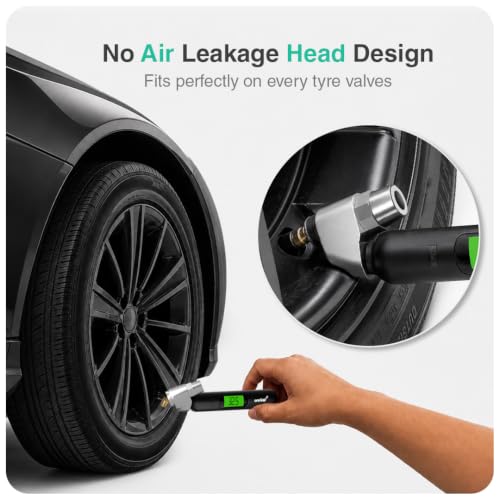 Image of Onelap TyreChek Plus - Digital Dual Head Tyre Pressure Gauge (Zinc Alloy) | 0-150 PSI | Suitable for Car, Truck, Bike, Bicycle | Schrader & Presta valve | Backlight LCD