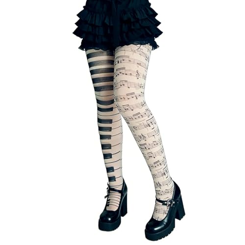 SQYZRZ Y2K Scene Womens Whimsy Twee Piano Tights Funky Patterned Stockings Emo Goth Whimsy Clothes Y2k Aesthetic