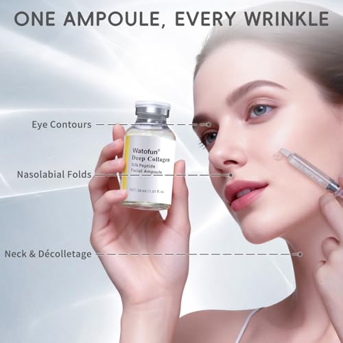 Watofun Silk Peptide Intensive Lifting Ampoule, Deep Collagen Silk Peptide Intensive Lifting Serum, Anti Aging Peptides Serum for Face Tightening, Lifting, Smoothing, Hydrating, 60ml/2.03 fl.oz