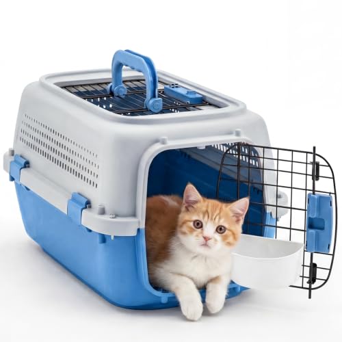 DUMOS 23" Hard-Sided Pet Carrier for Small Pets, 2 Door Cat Carrier - Blue