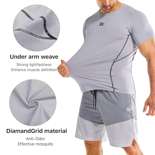 BROKIG Men's DiamondGrid Workout Gym Shirt-Breathable Short Sleeve Muscle Tee,Quick Dry Crewneck Top for Bodybuilding2