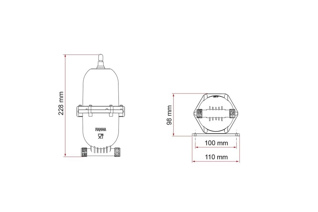 Fiamma A20 Restyling Vaso de Expansión para Bomba de Agua 12V Compatible con Aqua 8 y Otras Bombas para Autocaravana, Camper, Vehículo Recreativo y Barco