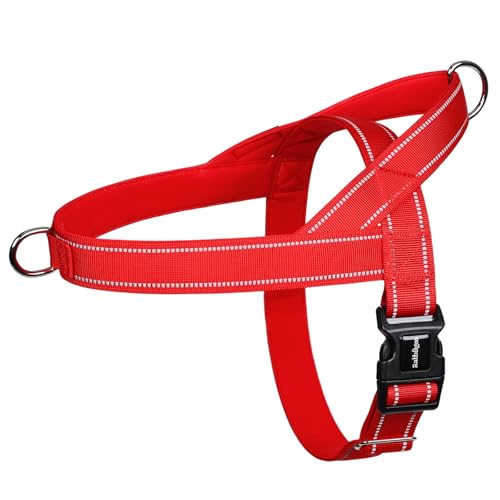 rabbitgoo Dog Harness No Pull, Quick Fit for Large Dogs with Soft Padded Handle, Chest Adjustable Reflective Pet Vest, No Choke Escape Proof for Walking Training, Red L