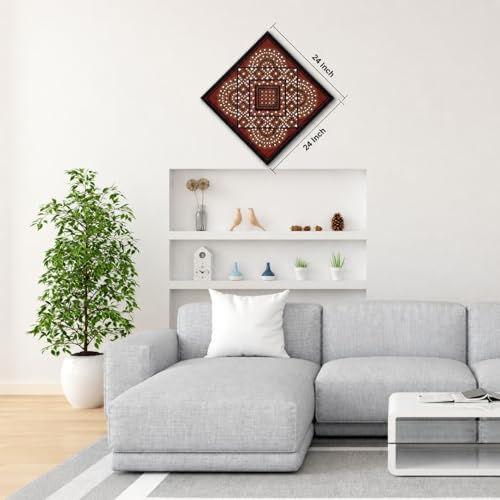 Image of Ethnics of Kutch Traditional Kutch Handicraft Mud-Mirrorwork Lippan Kam Wall Art (Water and Break Resistant) - Square (24 Inch x 24 Inch) - (Maroon - LKT-0001)