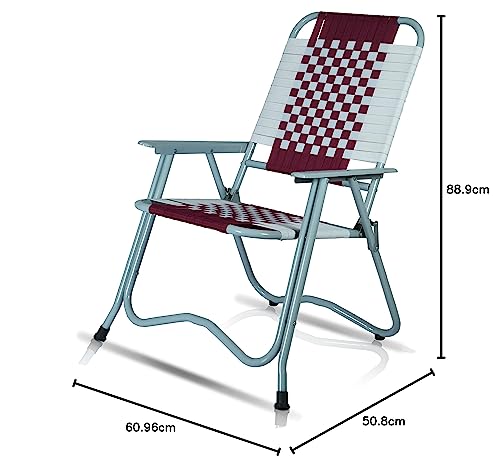Image of ARTEMIST Foldable Stripe Chair with Arm Rest Portable Chair with Durable Folding Frame, Ideal for Garden, Patio, Lawn, Balcony (Maroon,Chromium Steel)