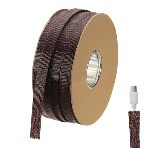 Gaine de protection tressée en PET marron de 91m pour câbles de bureau et TV