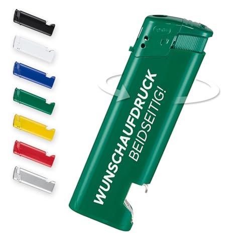 #teamludorf 50 Stück grüne Feuerzeuge mit Flaschenöffner - Elektrisch, nachfüllbar, UV-Druck, personalisiert mit Logo oder Foto - Ideal für Giveaways, Events, Promotion & Hochzeiten