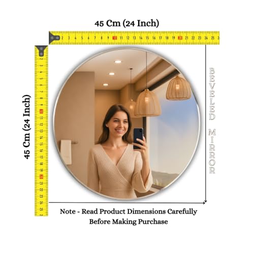 Image of 24x24 Inch Frameless Round Mirror for Wall /Beveled Glass with Smooth Edges /Mirror for Bathroom /Bedroom /Living Room /Entryway /Dressing Room /Unframed Decorative Mirror | BM2424A8