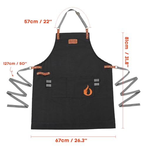 onlyfire Verstellbare Grillschürze mit 2 Taschen, Kochschürze Wasserdicht Schürze mit 127cm Langen Bändern, Küchenschürze für Männer und Frauen, Gärtnerschürze für Grill, Küche, Restaurant