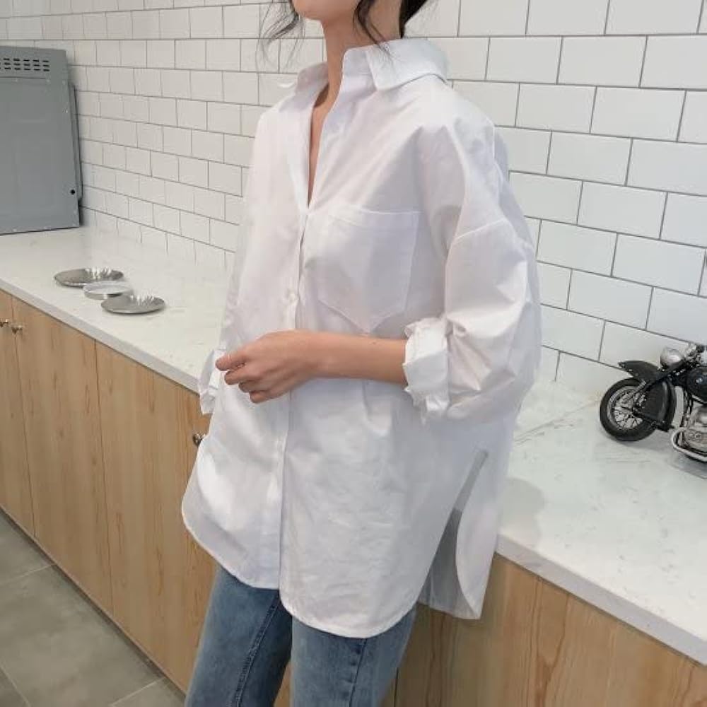 Amazon | シャツ ブラウス オーバーサイズ レディース スリット