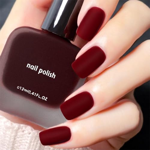 COSMOO 12ml Burgundy Matte Nail Polish, Quick Dry Nail Lacquer