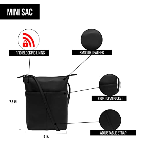 Image of ili New York Leather Mini Sac Crossbody - Genuine Leather Crossbody Bags for Women with RFID Blocking, Adjustable Strap