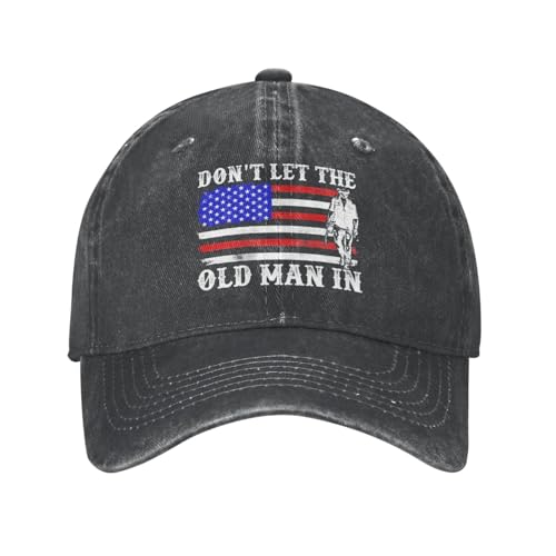 LUYIMAX Outdoor Female Popular Breathable Black Dont Let The Old Man in American Flag Vintage Adult Cowboy Hat Cotton Denim Sports Baseball Hat for Women Adjustable Dad Hat