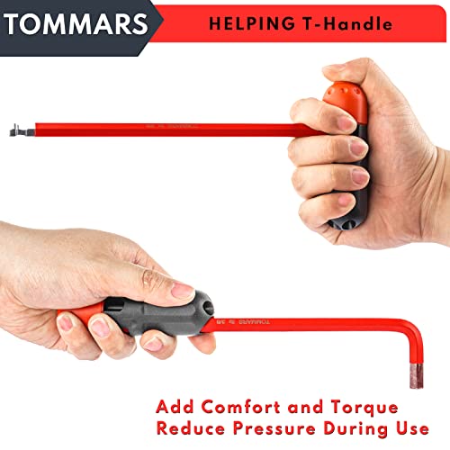 Tommars Hex Key Set Magnetic Ball End S2 Steel With T-Handle Hex Key Allen Wrench Set Sae(1/16"-3/8") Metric(1.5Mm-10Mm) Torx(T10-T50) #TOP5