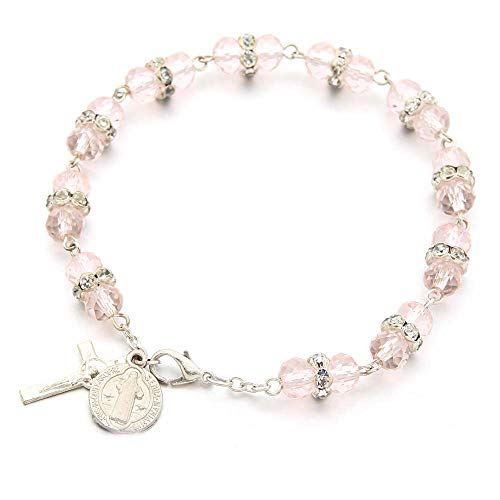 Lot de 4 bracelets chapelet extensible pour femme avec breloques en forme de croix et perles synthétiques réglables et élastiques pour homme et femme – vue 3