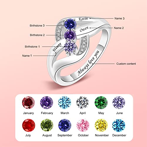 Personalized Sterling Silver Rings For Women Family Rings With 3 Birthstones Twisted Rings For Her Anniversary Birthday Mother's Day Gift For Mom Grandmother Grandma #TOP3