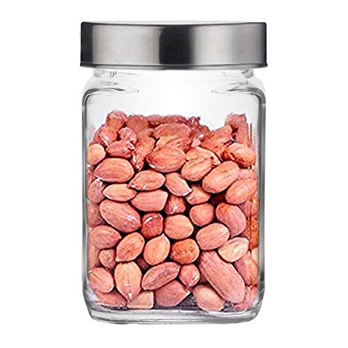 Image of Croco Silver Steel Transparent Clear L Lid Square Cube Glass Jars (Cubical Set of 12, 800 ml)