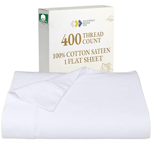 California Design Den Queen Size Flat Bed Sheet Only - Soft 400 Thread Count 100% Cotton Sheet Sateen, Breathable and Durable Bed Sheets - White