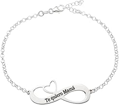 Collar Infinito Mujer Corazón Estrella Personalizado en Plata de Ley 925 con cadena de 40cm + Alargador. Regalo para madres, abuelas en Cumpleaños, Navidad. Hecho en España (Pulsera Corazón)