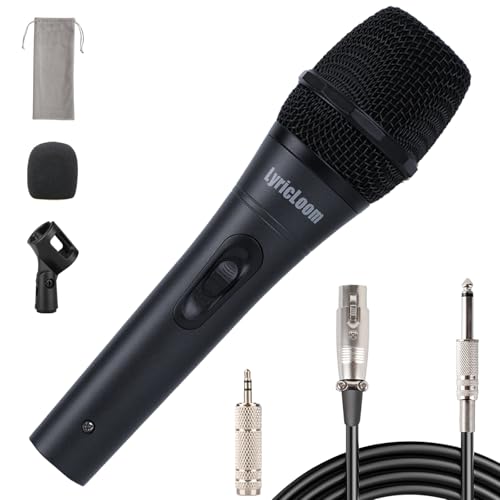 Lyricloom Professional Wired Microphone for Karaoke Singing, Metal Handheld Vocal Dynamic Microphone, Mic with 16.4ft Cable and Switch, Corded Microphone for Speaker, Amplifier and Singer