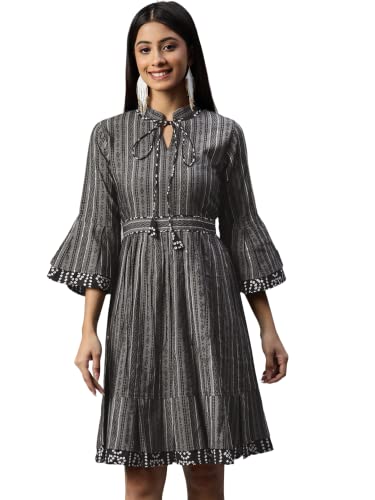 Image of arriva fab Women's Cotton Jaipuri Floral Print A-line Dress