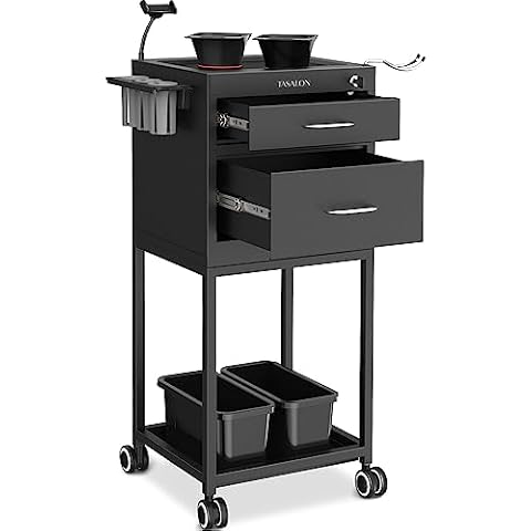 TASALON New Upgrade Salon Metal Trolley Cart for Salon Station - Space Saving Salon Rolling Cart with 2 Magnetic Bowls– Beauty Cart, Tattoo Cart, Hair Cart for Hair Stylist Multipurpose Cart (Black) Cover