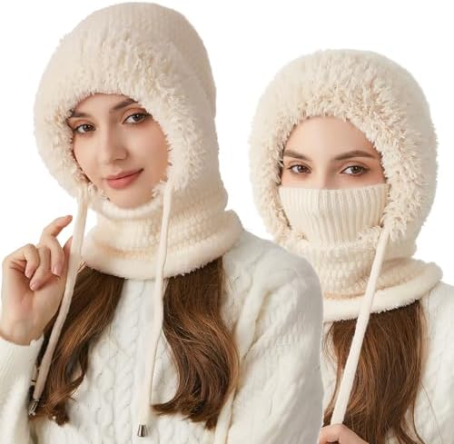 3 in 1 Beanie Hats for Women - Winter Warm Knitted One Piece Scarf Mask Set Outdoors Windproof Ski Snow Hat