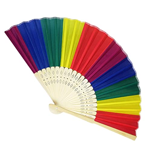 Abanicos plegables arcoíris, ventiladores arcoíris del orgullo gay, ventiladores plegables portátiles LGBTQ arcoíris, suministros de rendimiento de danza del festival de música del desfile Cover