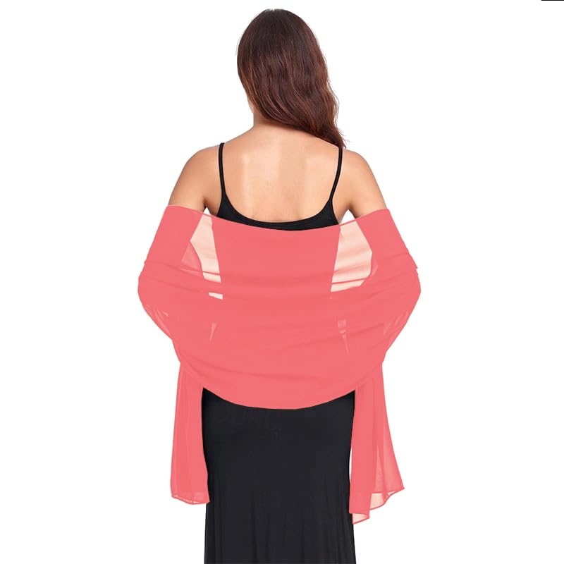 Van Der Rich ® - Étole en Mousseline de Soie Foulard Châle Léger - Femme (66-Corail)