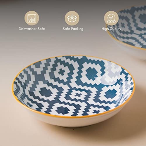 Image of Nestasia Ceramic Round Snack Plate Set of 4 (5.5 Inch Each) - Floral Dahi Bhalla Plate for Serving Chaat, Halwa, Chakna, & Desserts | Microwave & Dishwasher Safe Small Plate (Navy Blue)