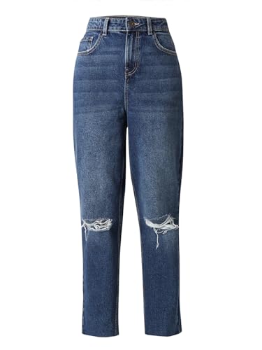 Image of VERO Moda Women's Mom Fit High Rise Distressed Jeans