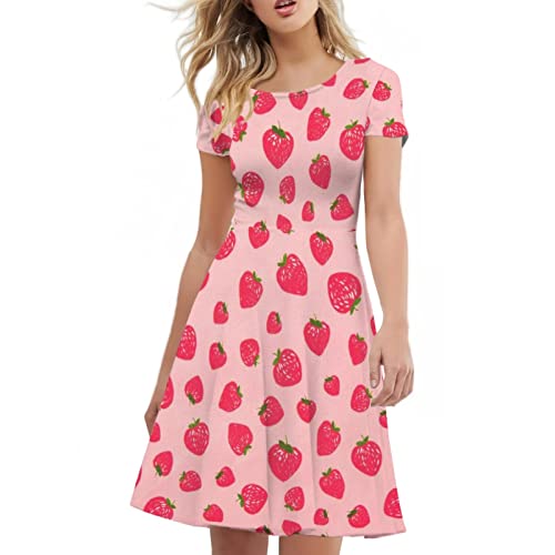 Irisjudy T Shirt Dress for Women Short Sleeve Girls Short Sleeve Dress Plus Size, O Neck Knee Length Midi Dress for Ladies