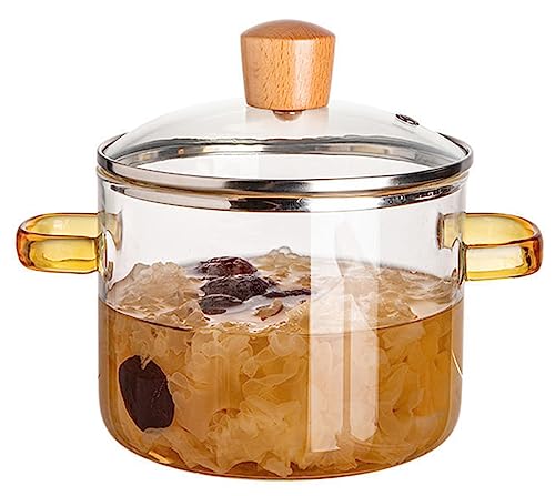 Olla de vidrio de 1.5L para cocinar, olla de sopa de vidrio transparente resistente a altas temperaturas con doble asa y tapa, sartén con tapa cubierta, mango doble