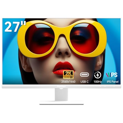 Image of 27 inch Computer Monitor, 2k QHD(2560 * 1440P) 100Hz IPS Screen PC Monitor, Built-in Speakers, Wall Mountable Installs USBC HDMI 2.0 DP 1.4-White