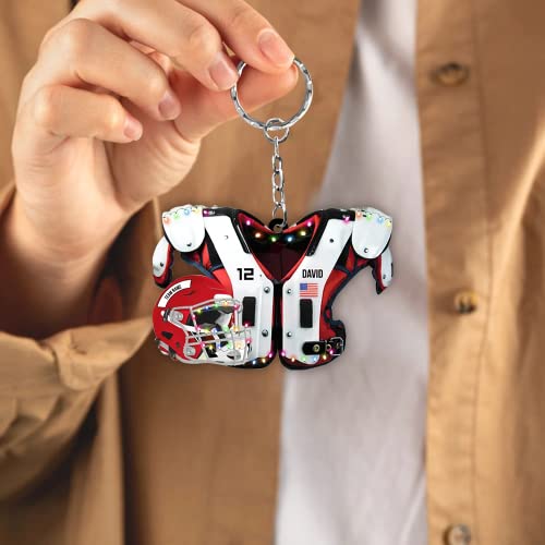 IZI POD Custom Name Football Uniform - American Football Shoulder Pads And Helmet - Personalized Flat Acrylic, Custom Color Football Keychain, Gifts For Son Grandson Husband Men/Gift-8