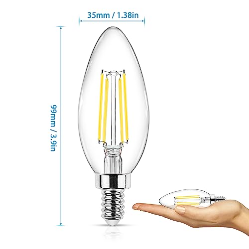 Ascher E12 Candelabra Led Light Bulbs 60 Watt Equivalent, 550 Lumen, Daylight White 5000K, Clear Led Filament Candle Bulbs, Non-Dimmable, Pack Of 5 #TOP1