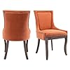 Aoowow Fabric Farmhouse Upholstered Side Chairs Set of 2 Vintage Solid Wood Kitchen Dining Room Chairs with Nailheads Solid Wood Legs Orange