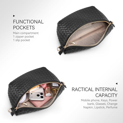 Image of KALIDI Woven Crossbody Bag for Women Travel Vegan Leather Belt Bum Bag | Fanny Packs for Woman Trendy Cross Body Sling Purse for Casual Everyday Daily Errands Shopping Trip Festival, Black
